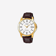 Casio MTP-V004G-7 White Dial Brown Leather Strap Analogue Quartz Watch