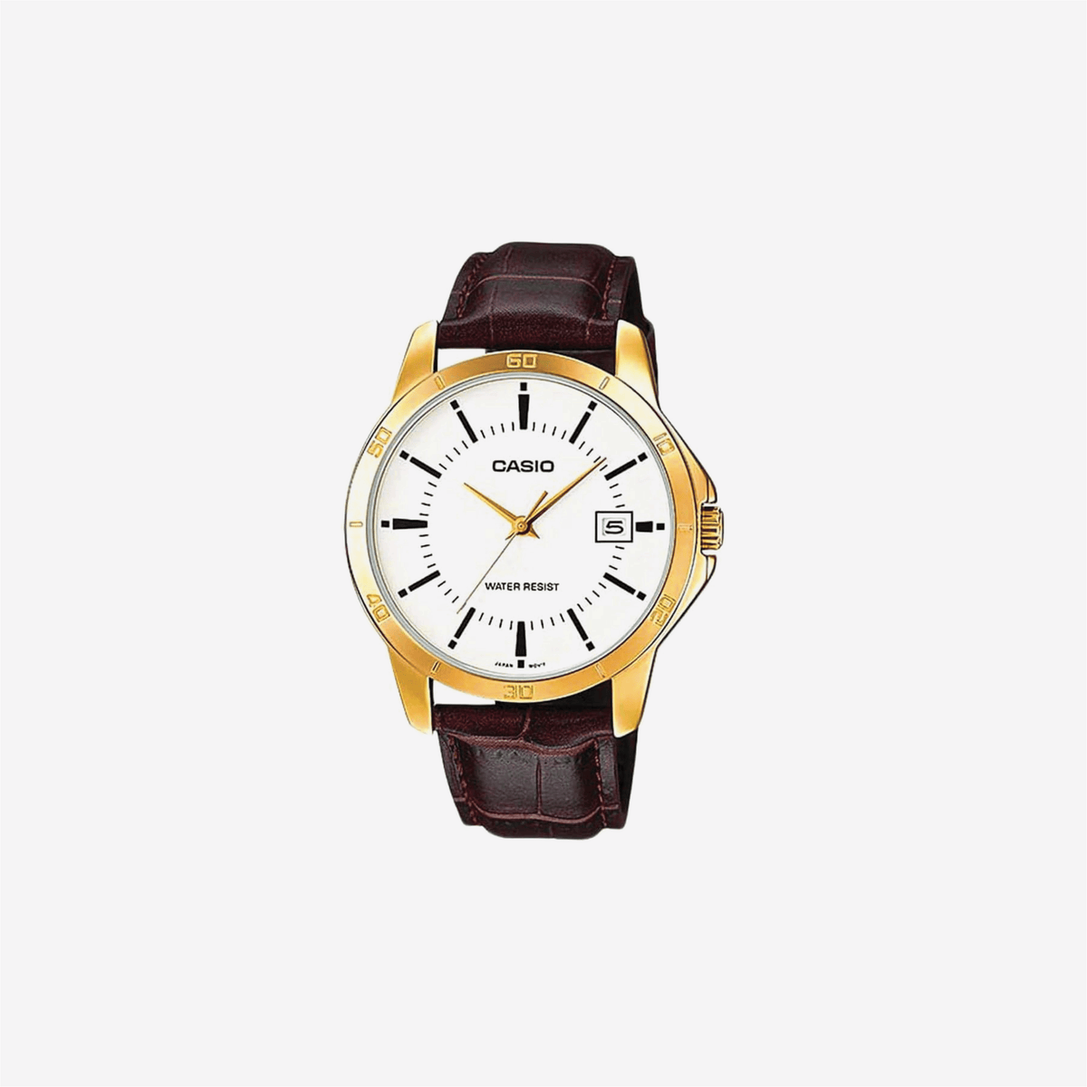 Casio MTP-V004G-7 White Dial Brown Leather Strap Analogue Quartz Watch