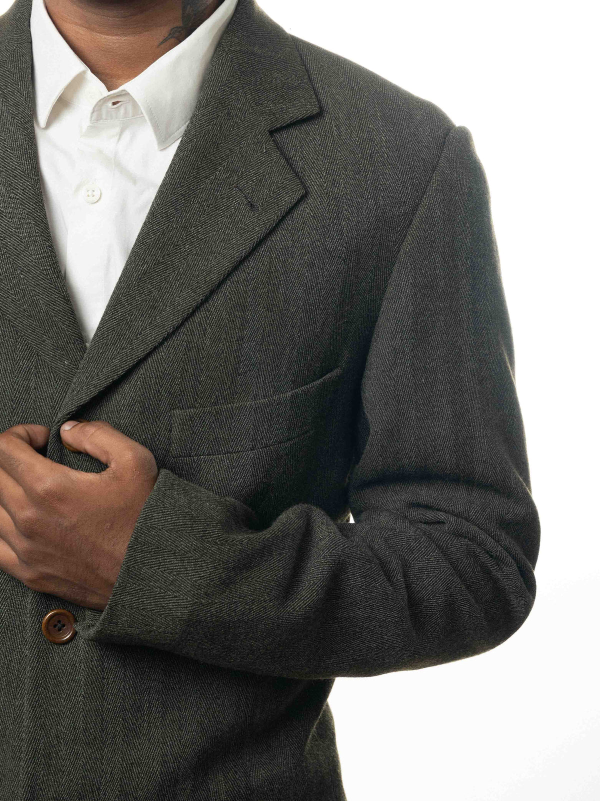 Hugo Boss Men Vintage Brown Herringbone Wool Einstein Sigma (L)