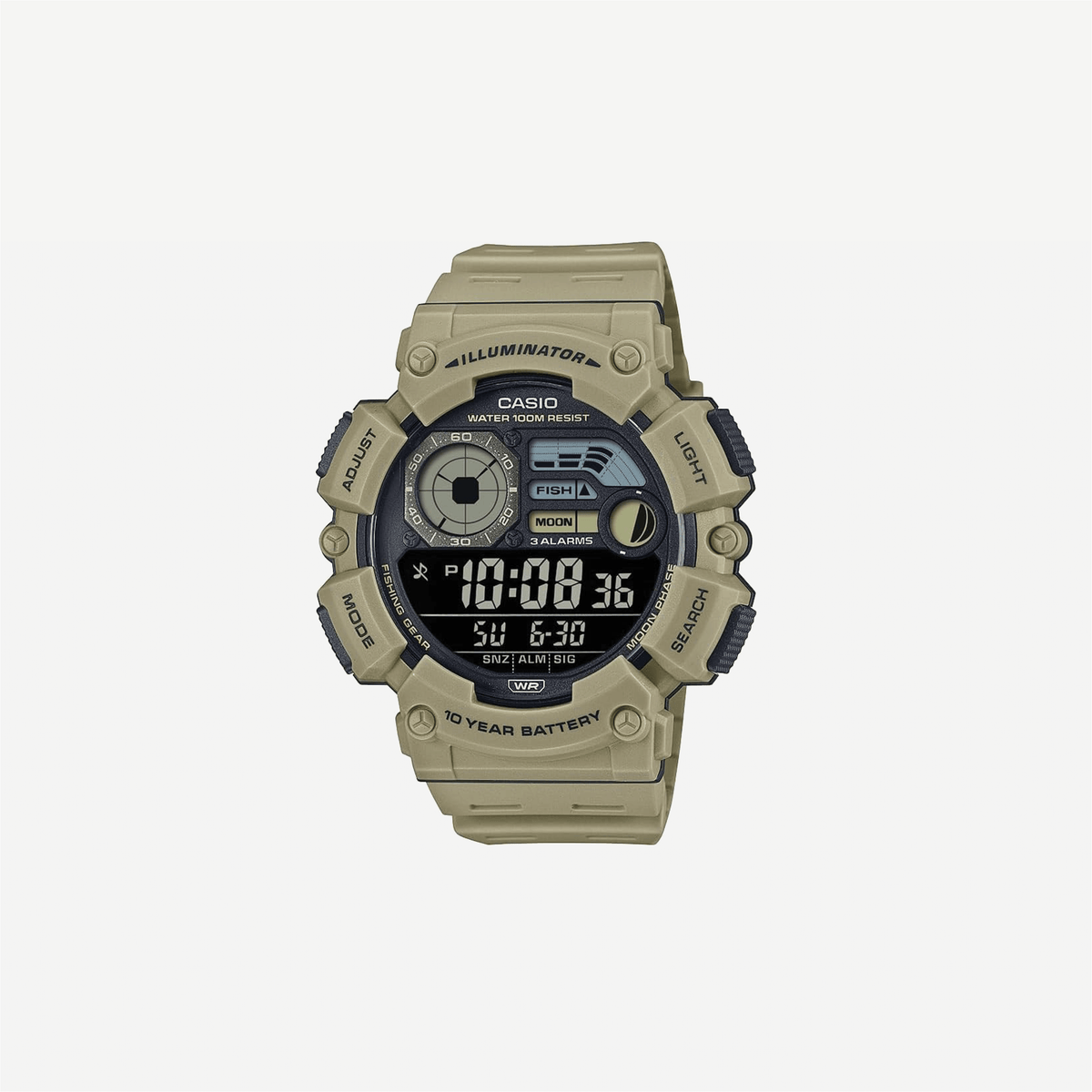 Casio WS1500H Series / Digital Watch / 100M WR / Dual Time / Countdown Timer / LED Light / Moon Phase / Fishing Mode / Auto Calendar / Multi Alarms / 1/100 SEC Stopwatch