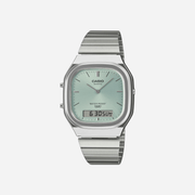 Casio Vintage AQ-240E-2A Light Blue Dial Analog Digital Stainless Steel Watch with Dual Time D429