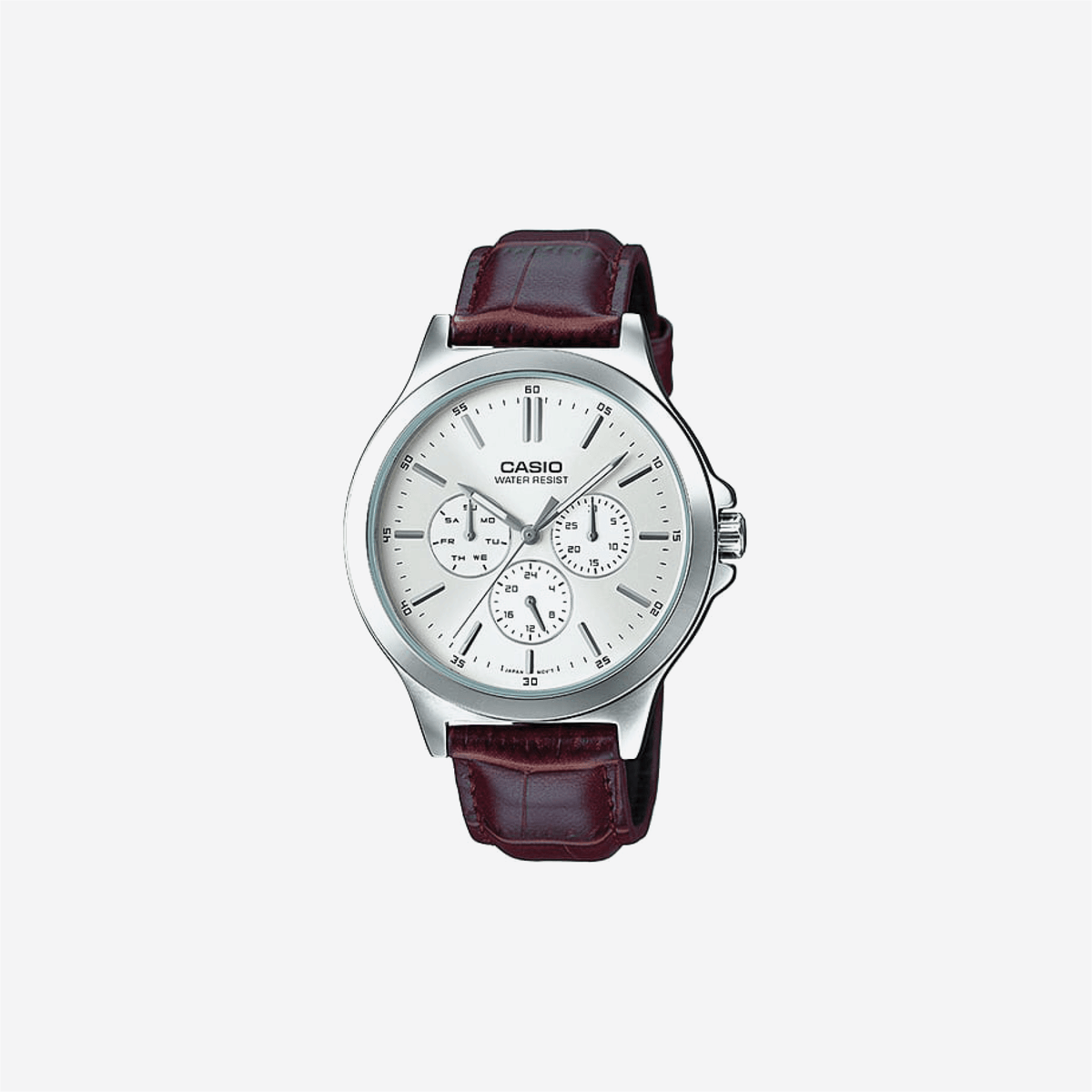 Casio Enticer MTP-V300L-7AUDF Quartz White Dial Multi-Function Brown Leather Strap Watch