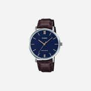 Casio Enticer MTP-VT01L-2BUDF Quartz Blue Dial Analog Brown Leather Strap Watch