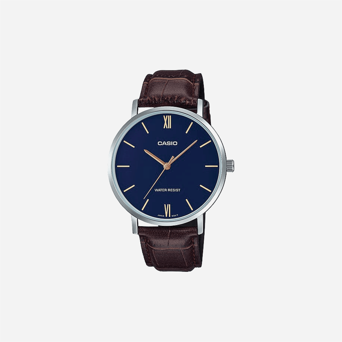 Casio Enticer MTP-VT01L-2BUDF Quartz Blue Dial Analog Brown Leather Strap Watch