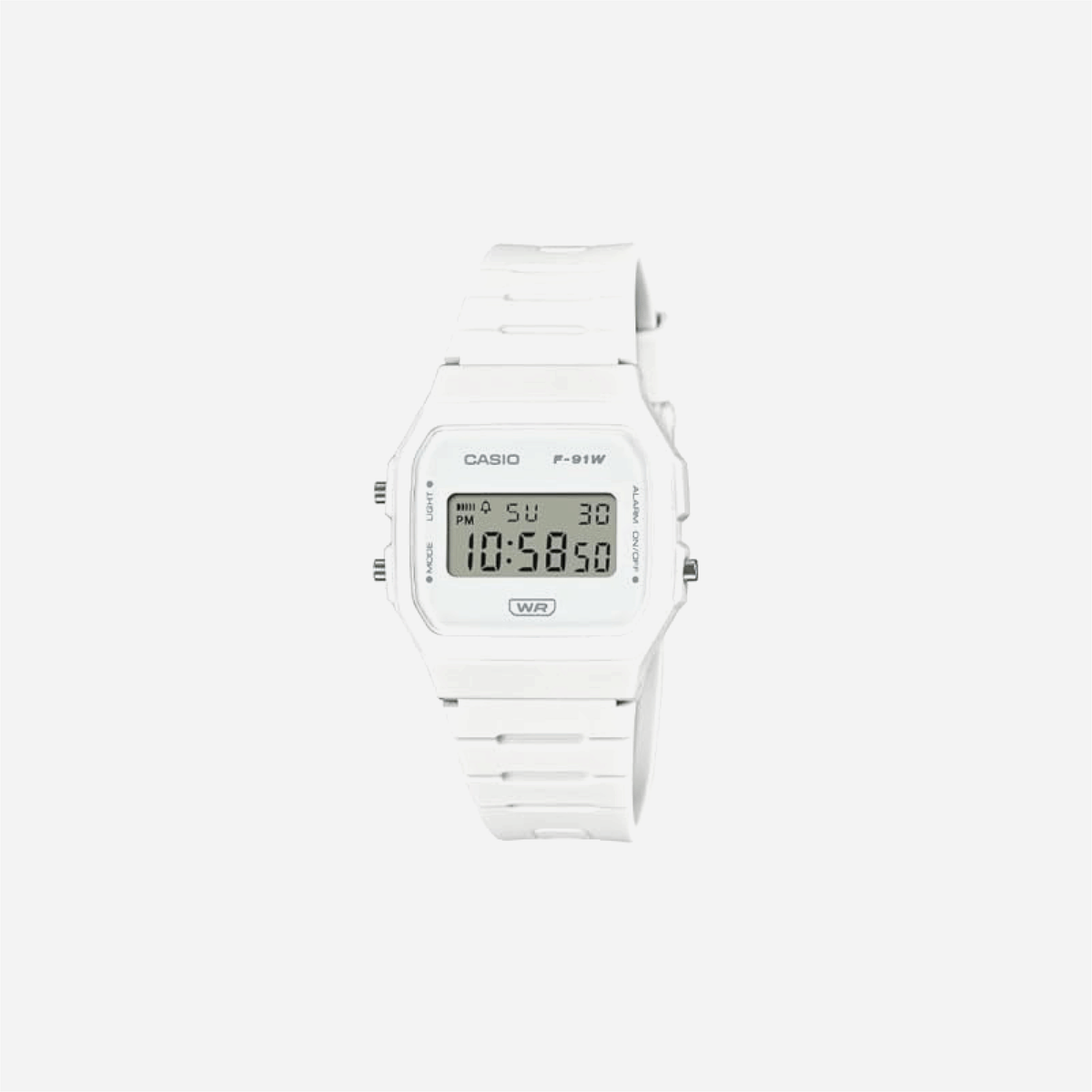Casio F-91WB Series / Digital Watch / White / Bio-Based Resin Band / LED Backlight / Stopwatch / Daily Alarm / Auto Calendar / 12/24 Hour Format / Water Resistant