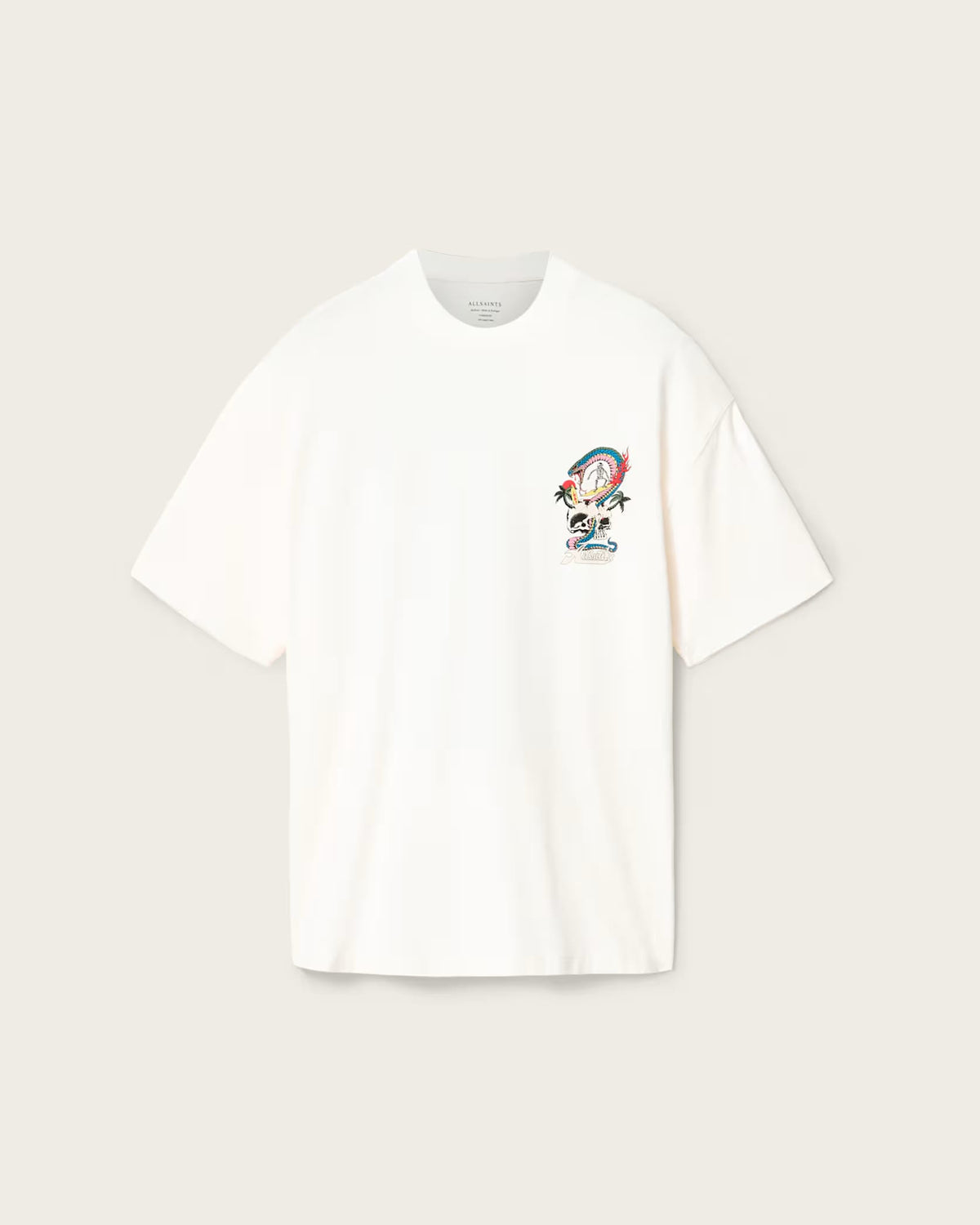 ALL SAINTS Snakepit Oversized Short Sleeve Graphic Chalk White T-Shirt