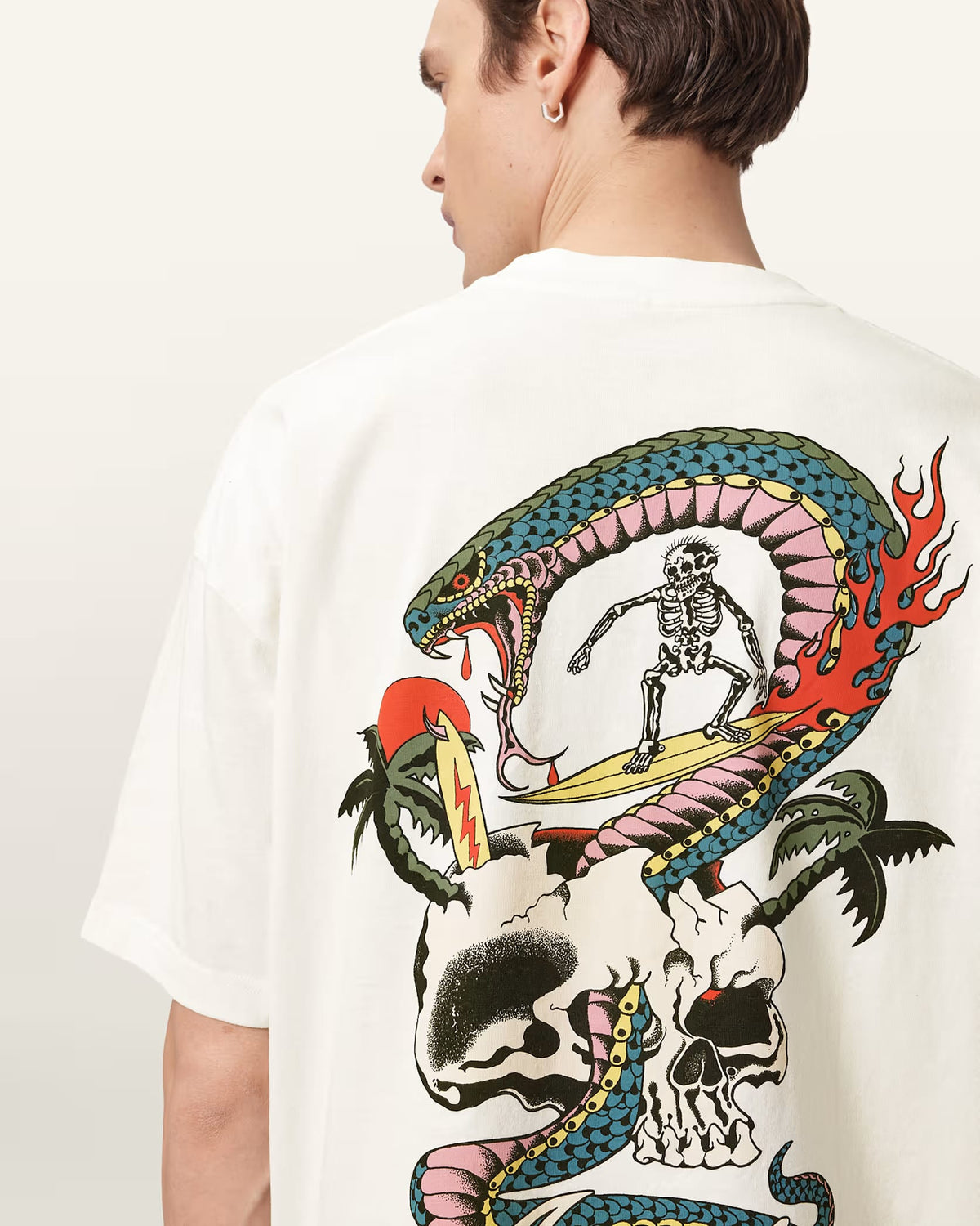 ALL SAINTS Snakepit Oversized Short Sleeve Graphic Chalk White T-Shirt