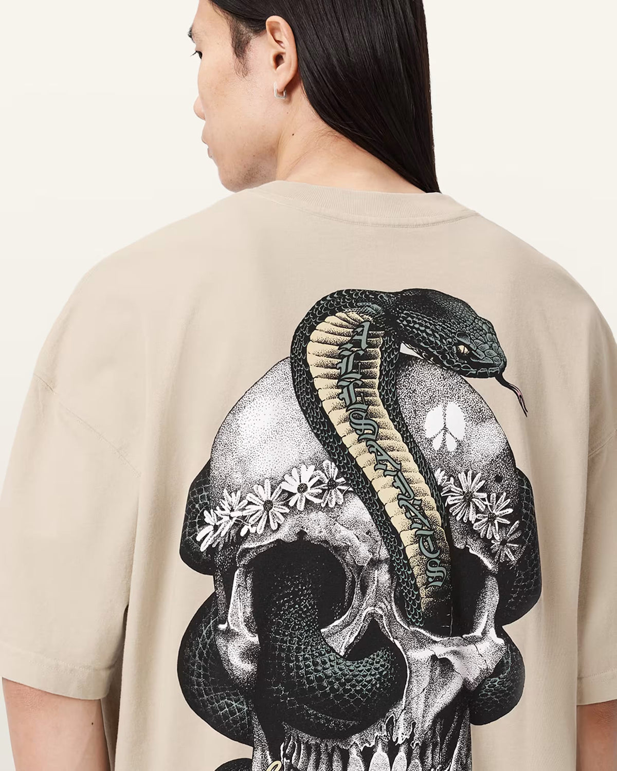 ALL SAINTS Snakehead Oversized Graphic Almond White T-Shirt
