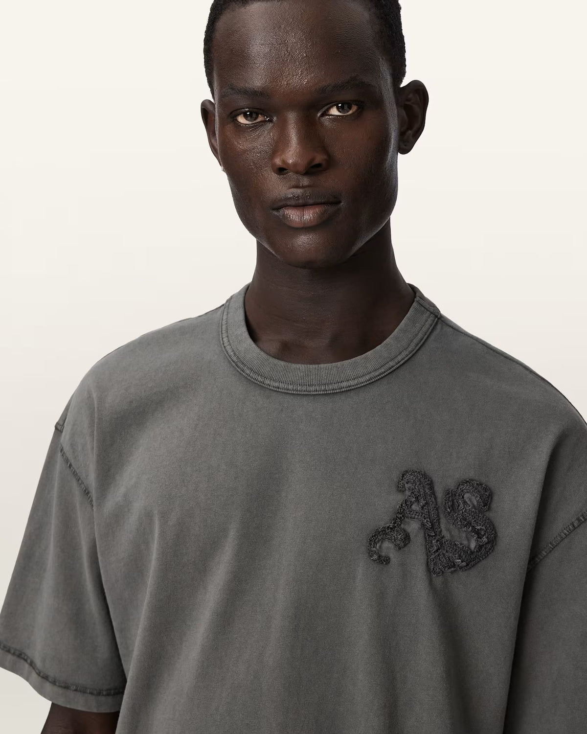 ALL SAINTS Insignia Short Sleeve Cotton Washed Black T-Shirt