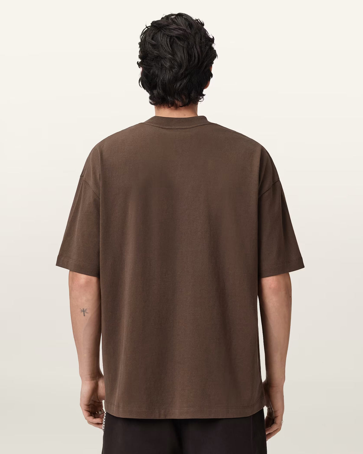 ALL SAINTS Xander Flocked Logo Oversized Bitter Brown T-Shirt