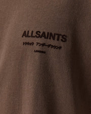 ALL SAINTS Xander Flocked Logo Oversized Bitter Brown T-Shirt