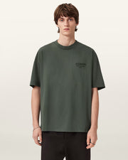 ALL SAINTS Xander Flocked Logo Oversized Garnet Green T-Shirt