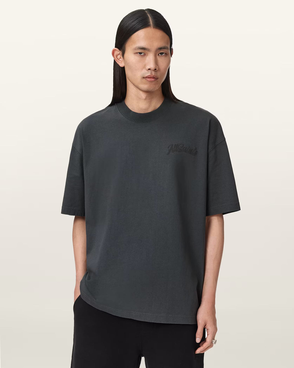 ALL SAINTS Odyssey Oversized Short Sleeve Crew Washed Black T-Shirt