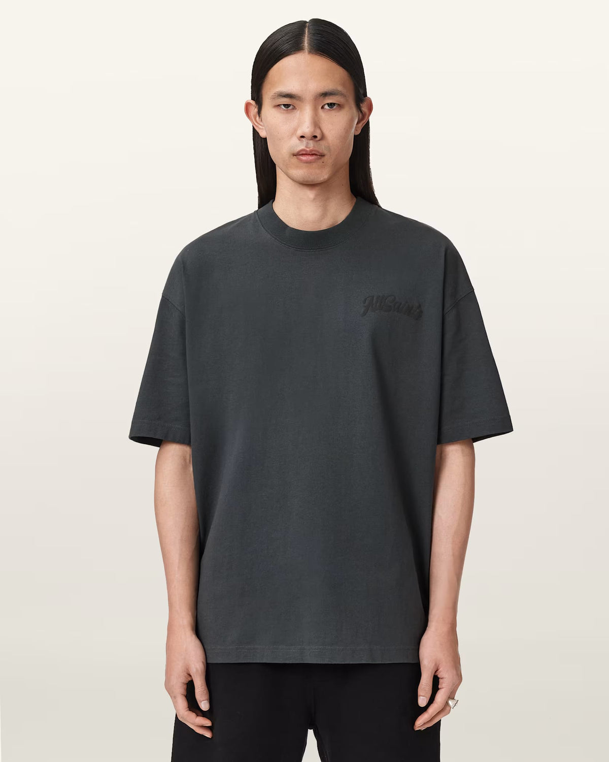 ALL SAINTS Odyssey Oversized Short Sleeve Crew Washed Black T-Shirt