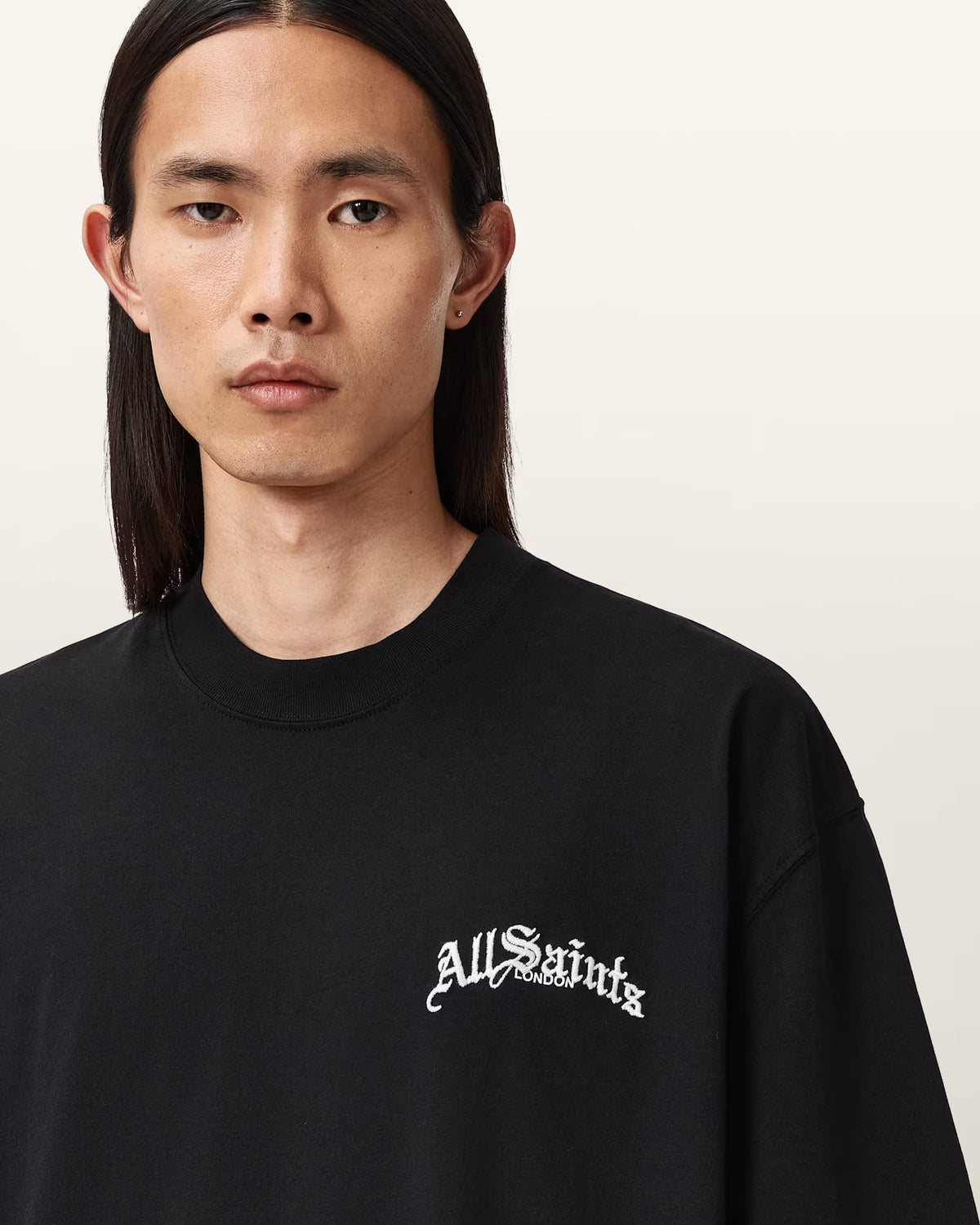 ALL SAINTS Descent Oversized Graphic Washed Black T-Shirt