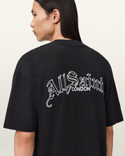 ALL SAINTS Descent Oversized Graphic Washed Black T-Shirt