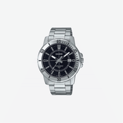 Casio MTP-VD01D-1CV Enticer Stainless Steel 24 Hour Black Index Dial Casual Analog Sporty Watch