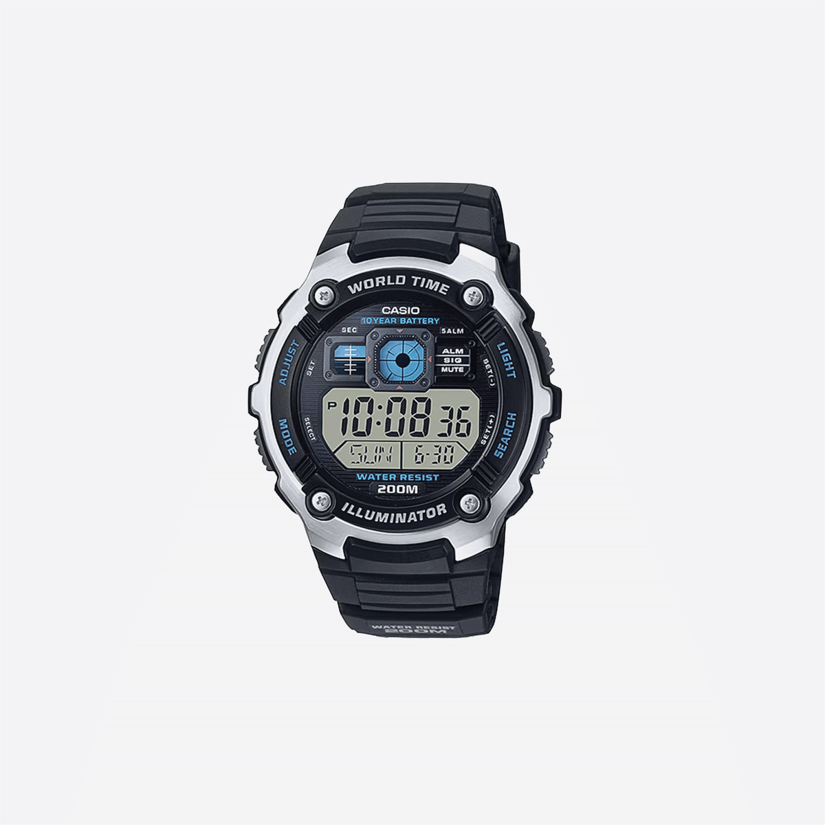 Casio AE-2000W-1AVCF AE2000W-1AV Silver-Tone and Black Multi-Functional Digital Sport Watch