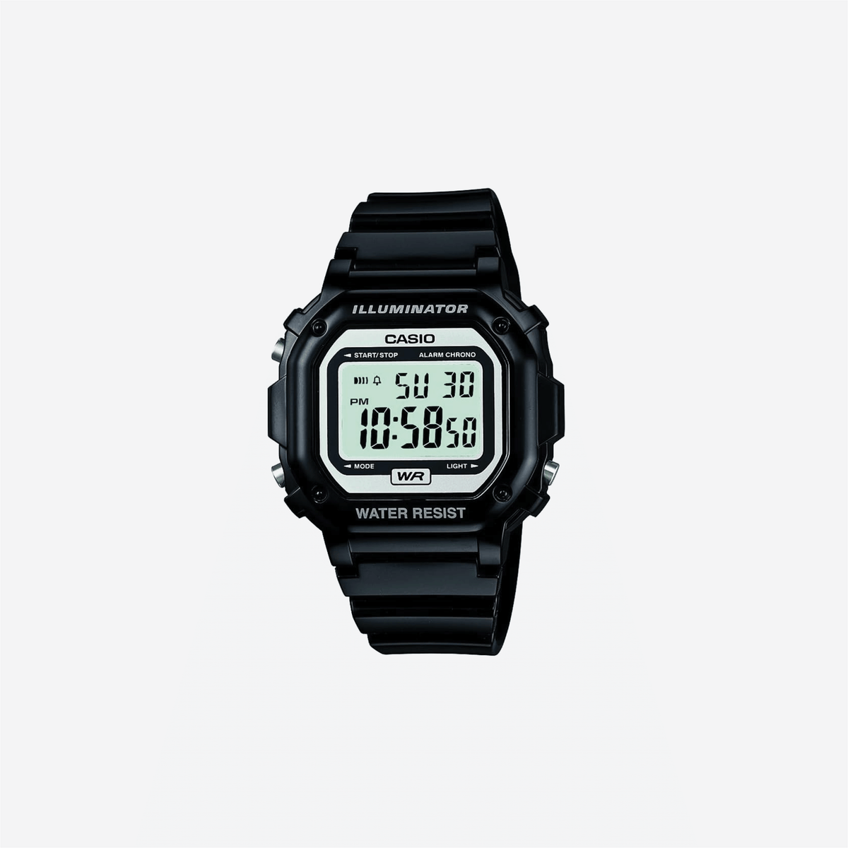 Casio F108WH Illuminator Series Water Resistant LED Light 1-100 SEC Stopwatch Date Day Display Daily Alarm 7 Year Battery Digital Watch