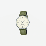 Casio Enticer LTP-VT03L-3BDF Quartz Cream Dial Analog Green Leather Strap Watch