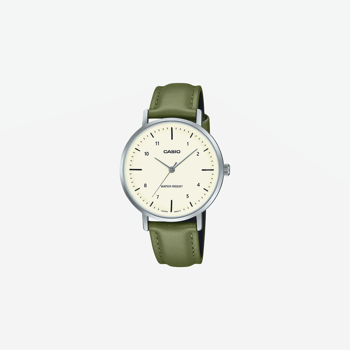 Casio Enticer LTP-VT03L-3BDF Quartz Cream Dial Analog Green Leather Strap Watch
