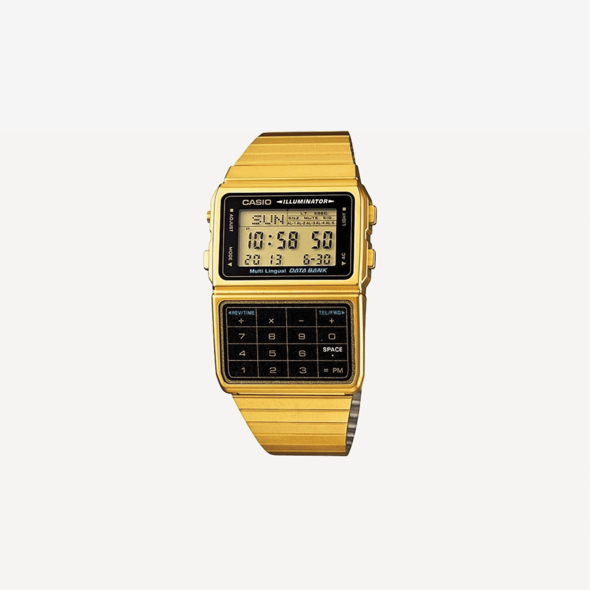 Casio DBC611G-1D Gold Tone 25 Memory Calculator Databank Watch