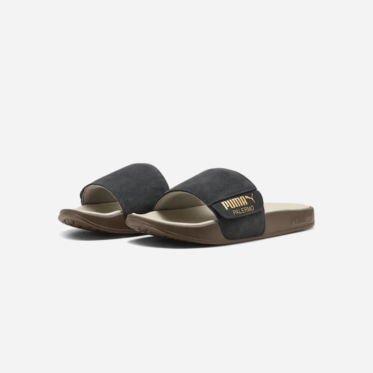 Puma Leadcat 2.0 Palermo Foil Slides Dusky Gray Gold Desert Dust Gum