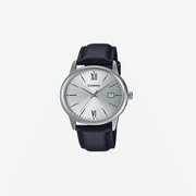 Casio MTP-V002L-7B3 Standard Analog Black Leather Band Silver Dial Date Watch