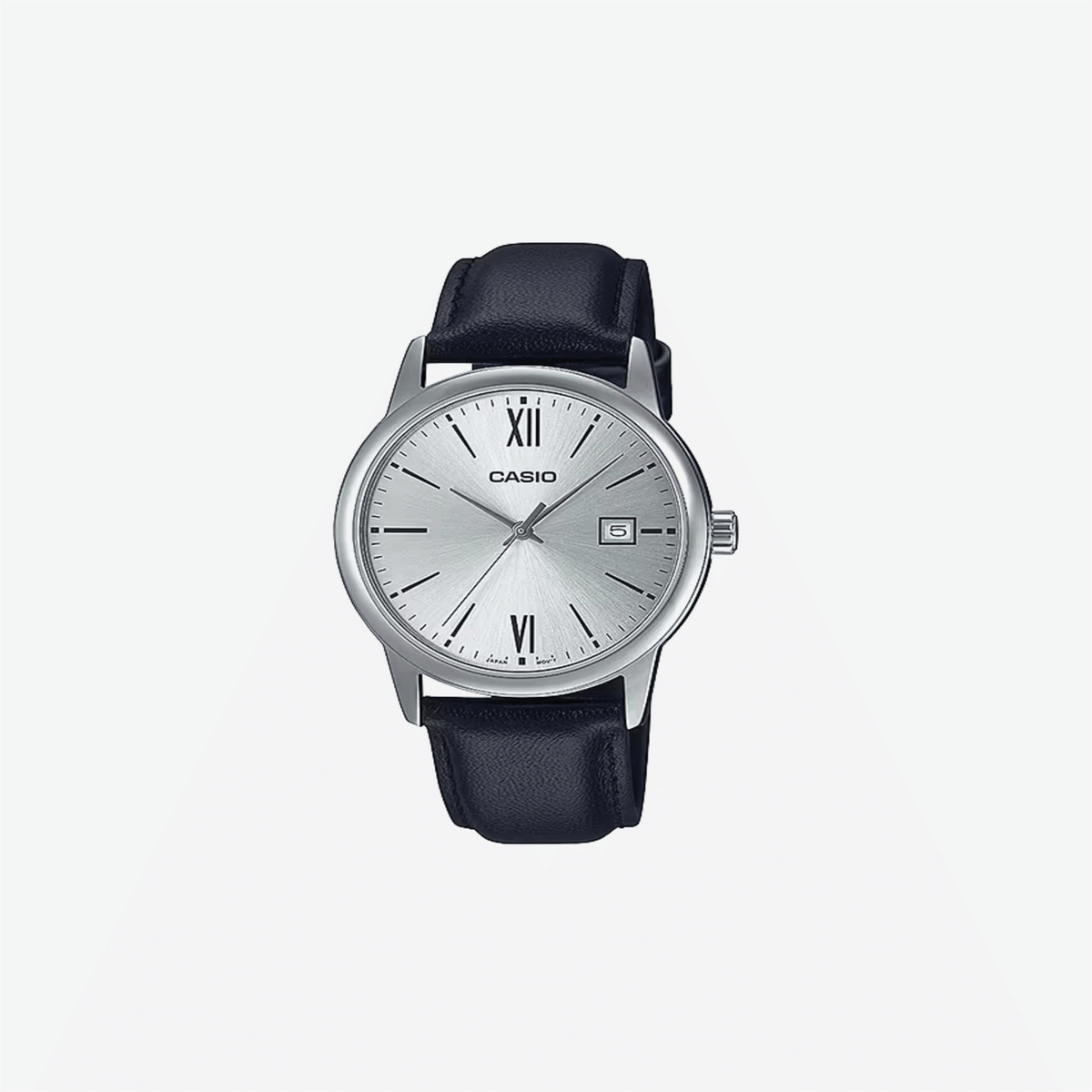 Casio MTP-V002L-7B3 Standard Analog Black Leather Band Silver Dial Date Watch