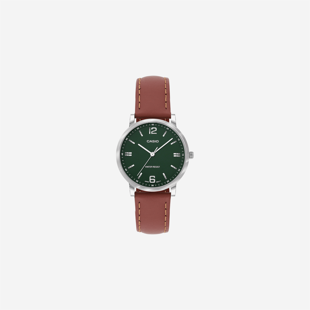 Casio Enticer Women Quartz Green Dial Analog Brown Leather Strap Watch