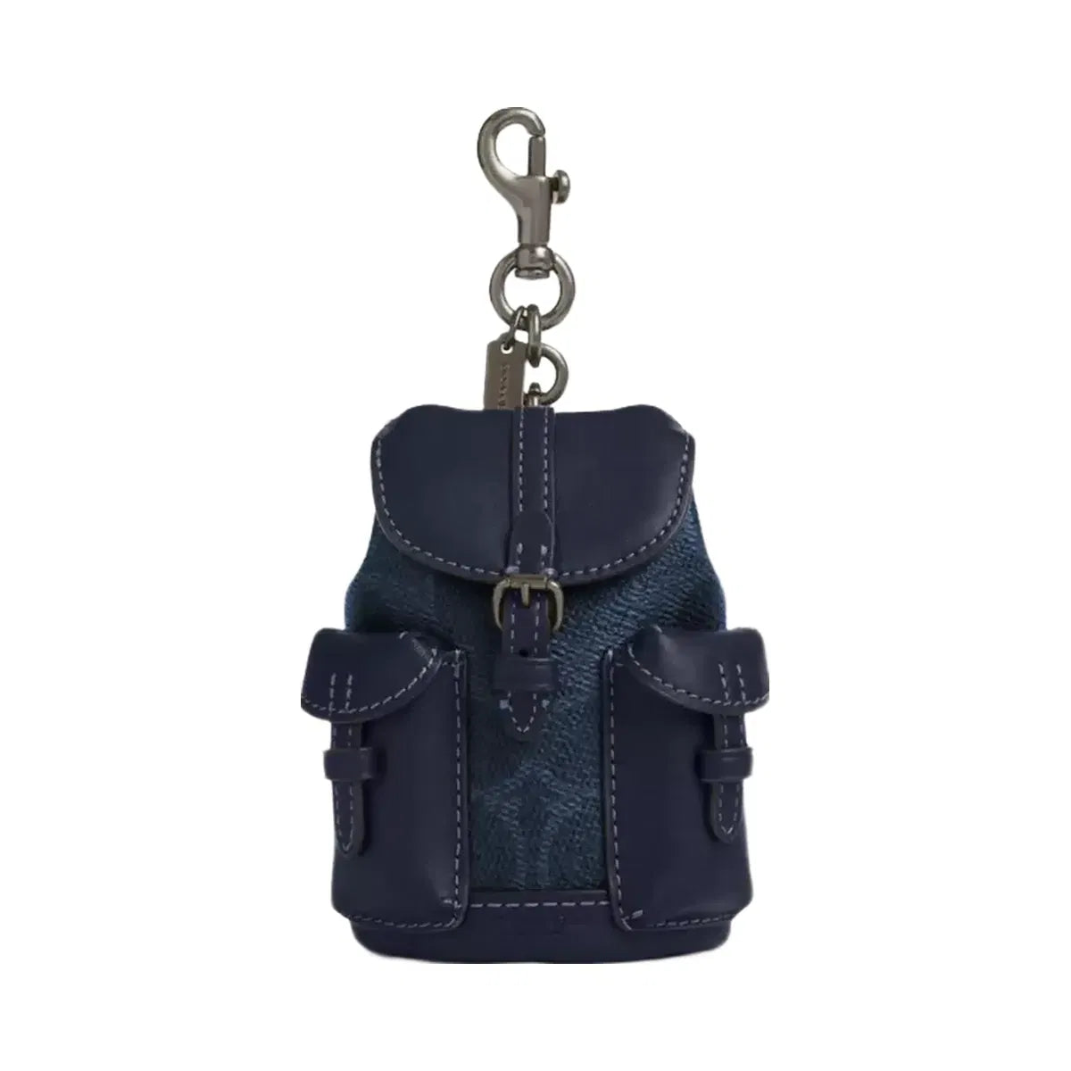 Coach Mini Warner Backpack Bag Charm In Signature Canvas in Gunmetal Denim Midnight Navy