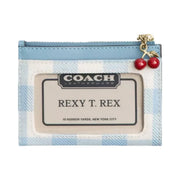 Coach Mini Skinny Id Case With Gingham Print And Charm in Gold Blue Multi