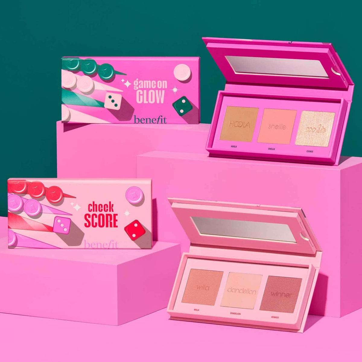Benefit Cosmetics Game On Glow Mini Cheek Palette Bronzer Warm Seashell - Pink Blush & Highlighter - Benefit Cosmetics