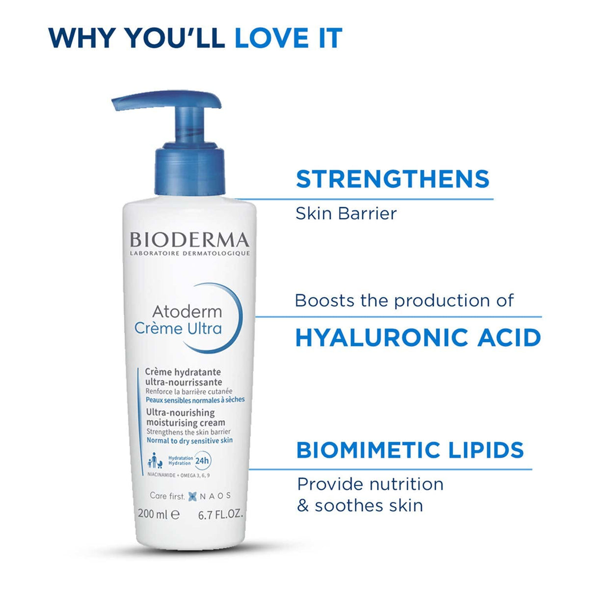 Bioderma Atoderm Creme Ultra-Nourishing Moisturiser Pump Bottle (200 ml) - Bioderma