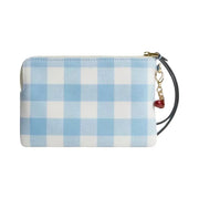 Coach Corner Zip Wristlet With Gingham Print And Charm in Gold Blue Multi