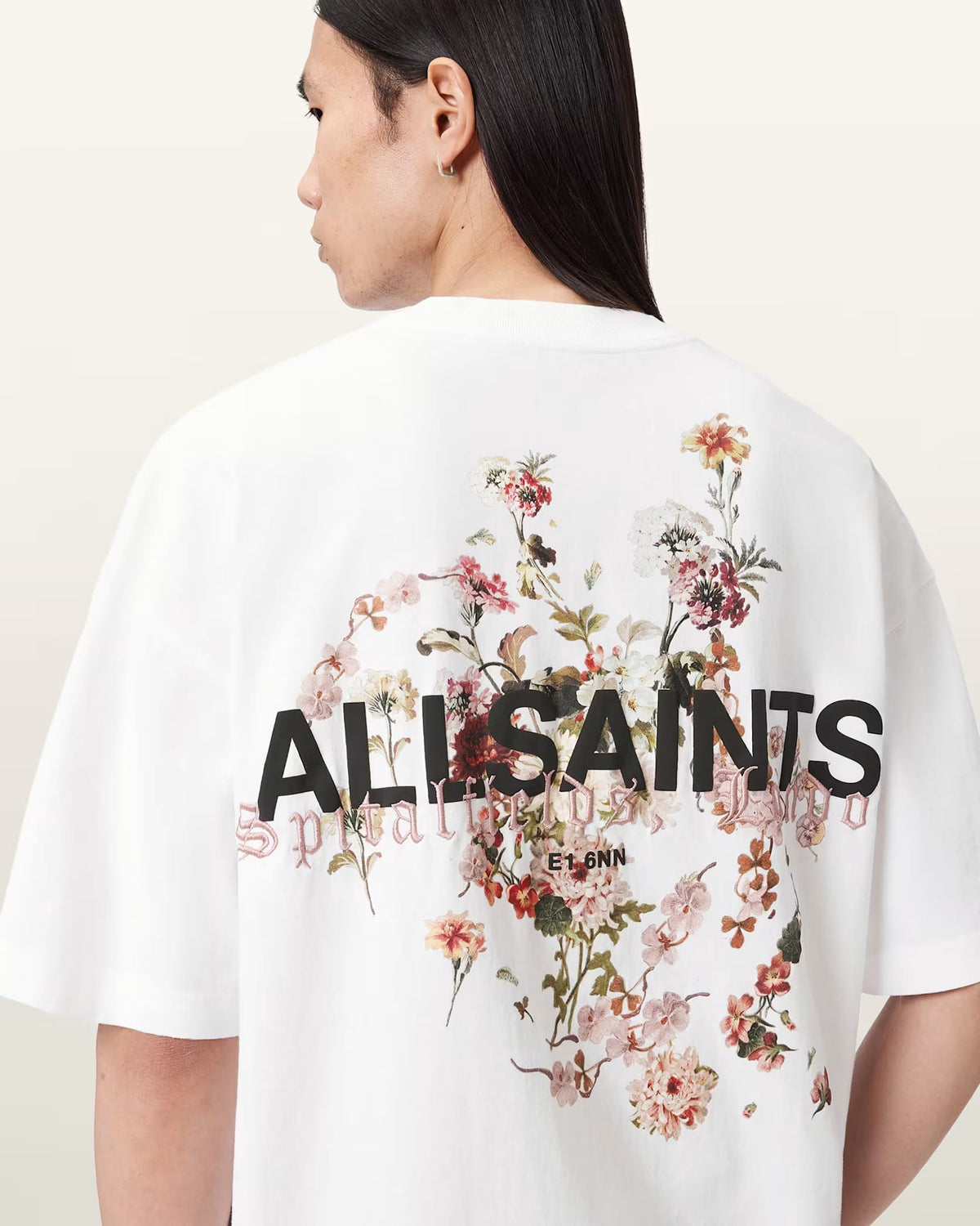 ALL SAINTS Valen Oversized Graphic T-Shirt Ashen White