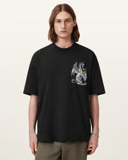 ALL SAINTS Dragon Wave Oversized Short Sleeve T-Shirt Washed Black