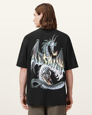 ALL SAINTS Dragon Wave Oversized Short Sleeve T-Shirt Washed Black
