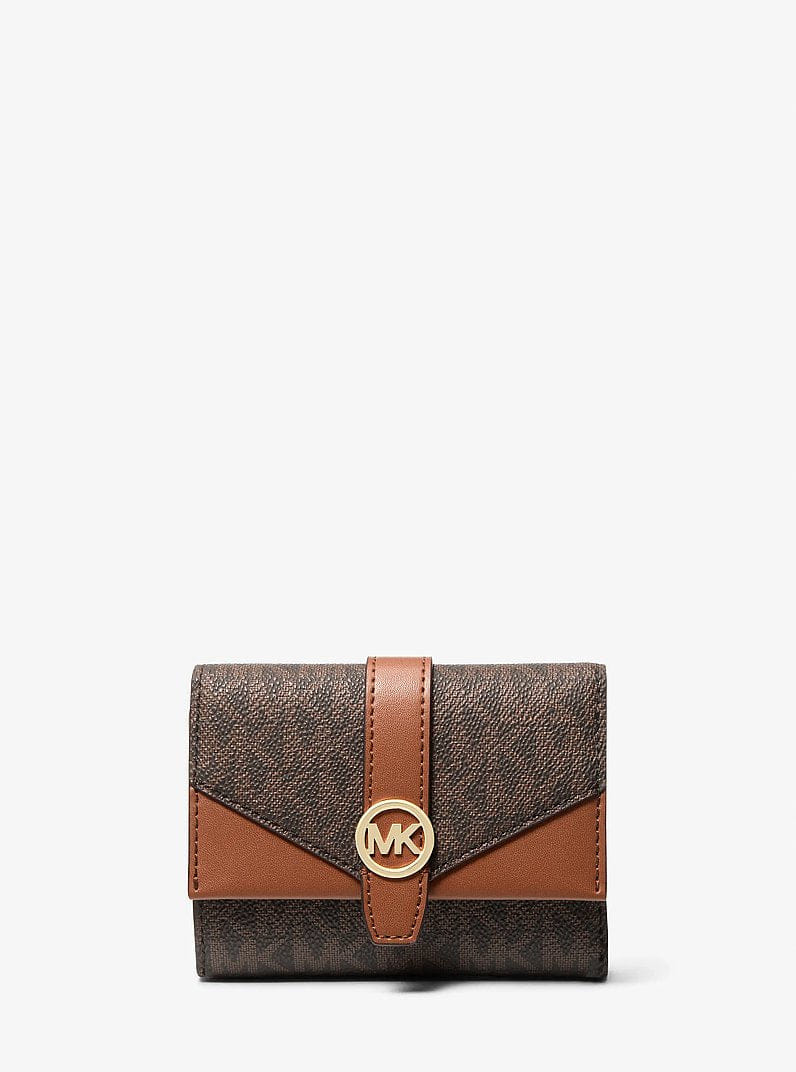 Michael Kors Greenwich Medium Signature Logo Trifold Wallet Brown