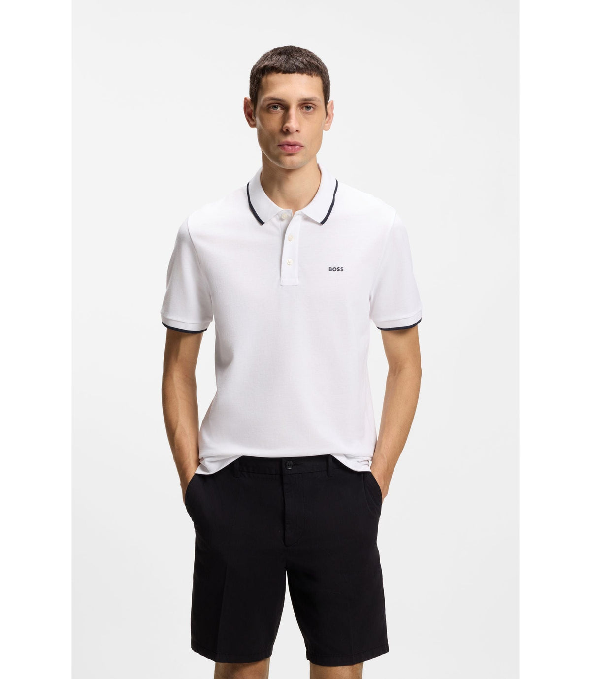 Boss Cotton Piqu Polo Shirt With Contrast Tipping White