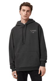 ALLSAINTS Redact Pullover Embroidered Logo Hoodie Washed Black