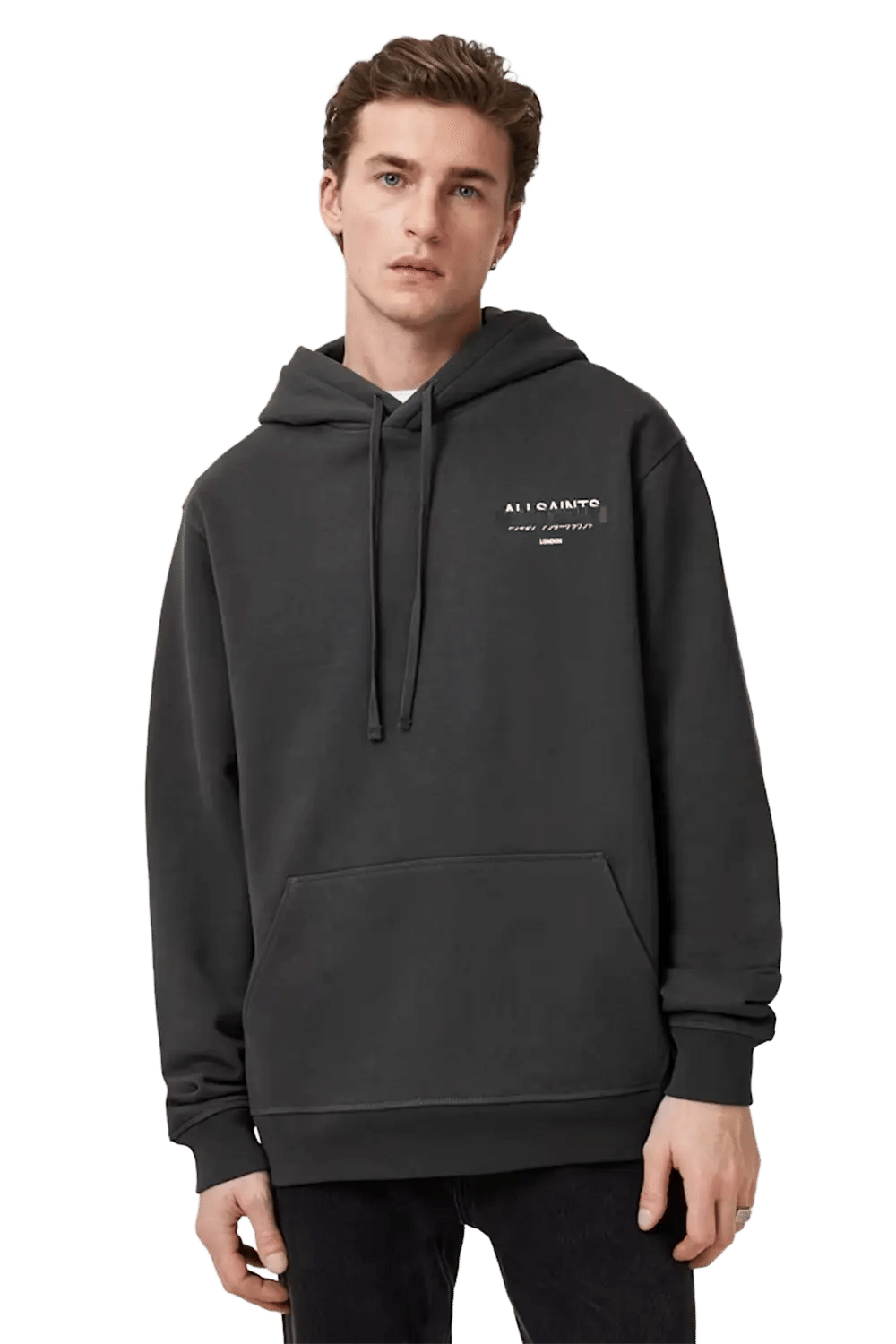 ALLSAINTS Redact Pullover Embroidered Logo Hoodie Washed Black