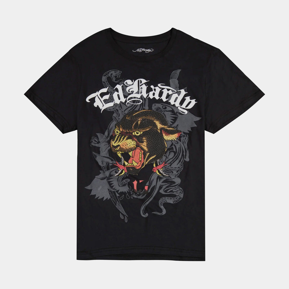 ED HARDY Panther Head Mens Short Sleeve Shirt (Black/White)