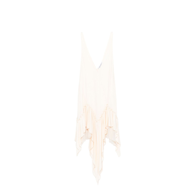 Ivory Ruffled Hem Asymmetric Cut Sleeveless V-Neck Top