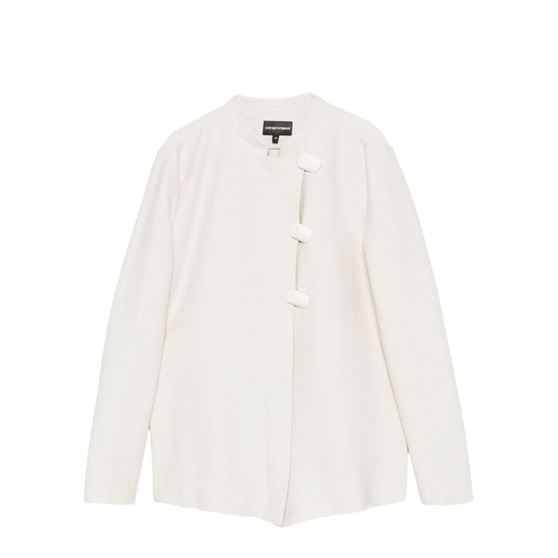 Ivory Button Fastening Round Neck Long Sleeves