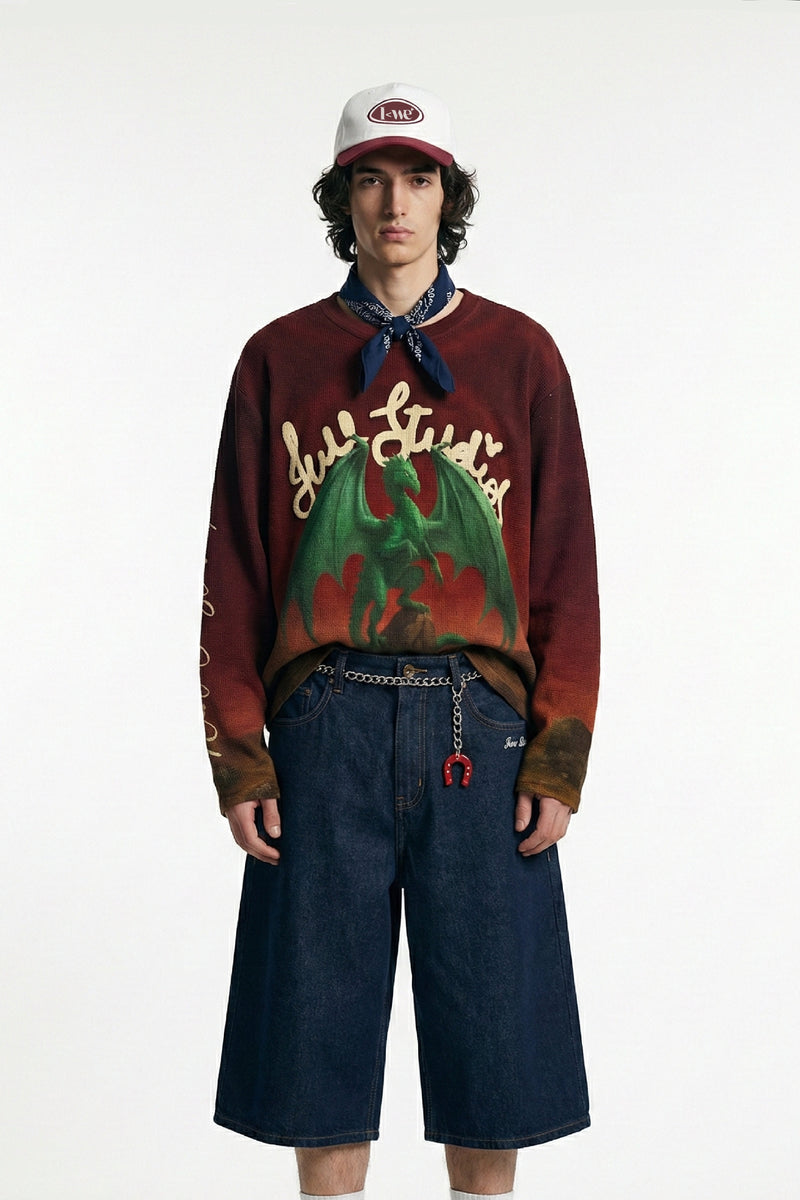 Emerald Dragon Full Sleeve Waffle T-Shirt