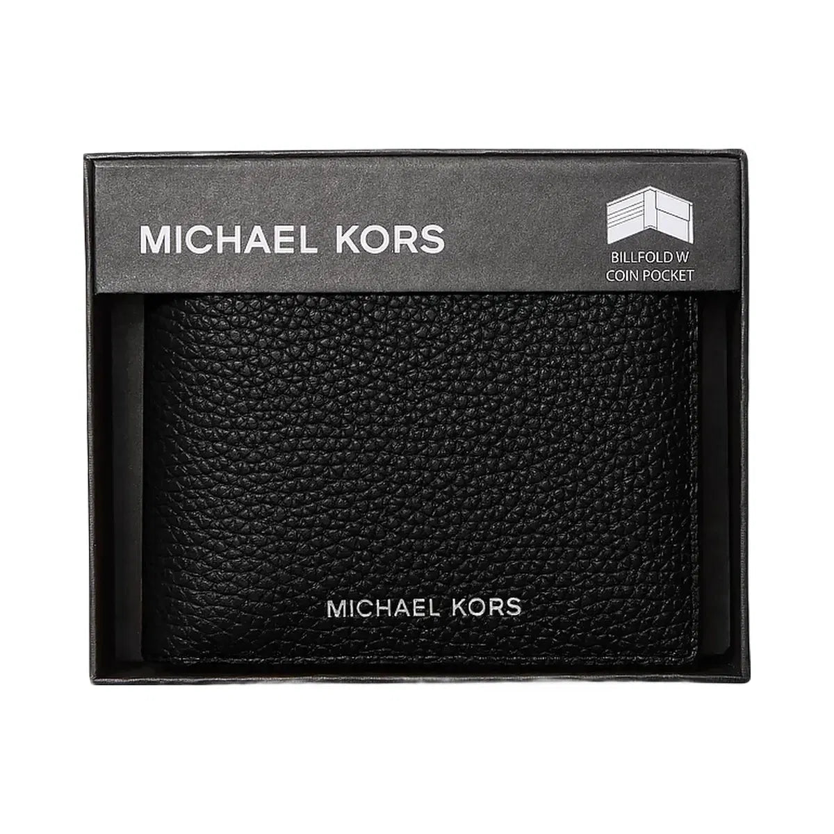 Michael Kors Cooper Pebbled Leather Billfold Wallet With Coin Pouch Black
