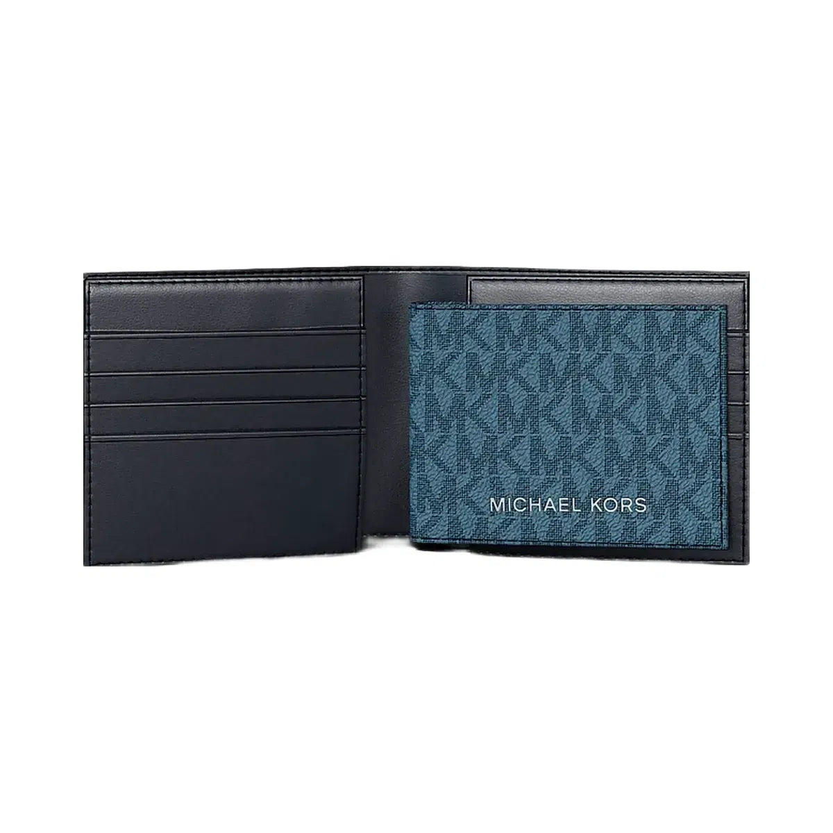 Michael Kors Cooper Striped Signature Logo Billfold Wallet With Passcase Denim