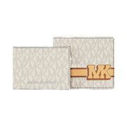 Michael Kors Cooper Striped Signature Logo Billfold Wallet With Passcase Vanilla Combo