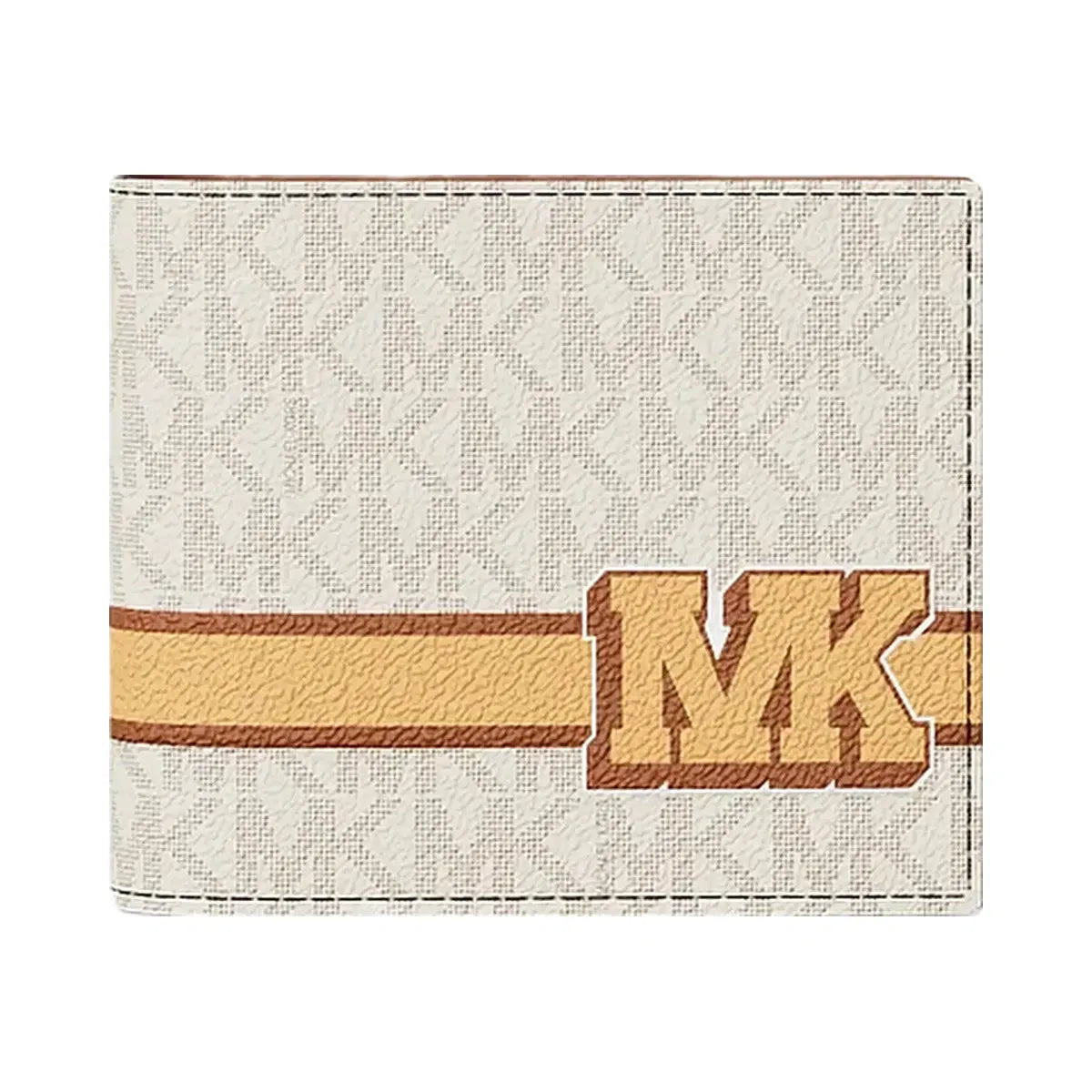 Michael Kors Cooper Striped Signature Logo Billfold Wallet With Passcase Vanilla Combo